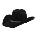 Nahaufnahme des schwarzen Wildleder Western Cowboyhutes mit funkelndem Strassband Detail. - M (56-58cm) / Schwarz