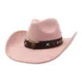 Pink faux suede cowboy hat with metal bull skull decor, western vintage style wide brim hat. - One Size 57-58cm / Pink