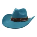 Sombrero de vaquero occidental azul con banda de cuero marrón y adorno de estrella elegante. - Talla única 57-58cm / Azul Pavo Real Oscuro