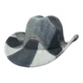 Stylish patchwork denim cowboy hat for women, wide brim jazz cap for sun protection outdoor. - One Size 57-58cm / Gray