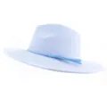 Light blue suede fedora hat for men and women, wide brim flat gentleman hat with braided tassel. - M (56-58cm) / Sky Blue