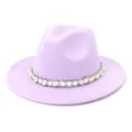Lavender felt fedora hat with elegant pearl braided band detail for autumn winter style. - Pink Purple