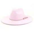 Pink suede fedora hat for women and men, wide brim fashion stylish cap for couple daily wear. - M (56-58cm) / Sakura Pink