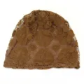 Brown lace beanie detail close up floral pattern comfortable fabric headwear accessory - Adjustable / Khaki