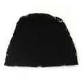 Black lace beanie hat for women, elegant floral design, breathable slouchy cap detail. - Adjustable / Black