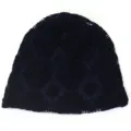 Dark blue lace beanie hat for women, elegant hollow floral pattern pullover cap, soft daily wear. - Adjustable / Navy Blue