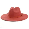 Suede fedora hat with braided band detail, wide brim vintage style for men and women. - M (56-58cm) / Rust red