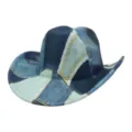 Blue denim print western cowboy hat stylish vintage jazz hat for women sun protection - One Size 57-58cm / Dark Blue