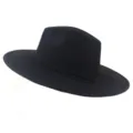 Classic black wide brim fedora hat, unisex suede style with braided hatband and tassel. - M (56-58cm) / Black