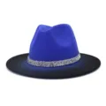 Automne hiver feutre de laine bleu noir Fedora chapeau large bord strass jazz chapeau - 58cm / Couleur 1