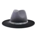 Chapeau fedora élégant à large bord en feutre de laine avec bande de strass pour automne hiver. - 58cm / Couleur 3
