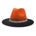 Chapeau fedora dégradé orange et noir avec bande de strass brillante feutre hiver - 58cm / Couleur 6