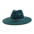 Dark green suede fedora hat detail, elegant wide brim gentleman hat with sparkling beaded band - M (56-58cm) / Dark Green