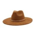 Brown suede fedora hat with sparkling beaded band for men and women stylish casual hat. - M (56-58cm) / Khaki