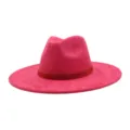 Suede fedora hat with rhinestone band, stylish wide brim design for couple wear. - M (56-58cm) / Plum Red