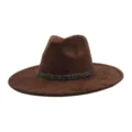 Brown suede fedora hat with glitter band, stylish wide brim jazz hat for daily wear. - M (56-58cm) / Coffee