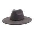 Grey suede wide brim fedora hat with sparkly band detail, elegant gentleman fashion accessory. - M (56-58cm) / Cement Gray
