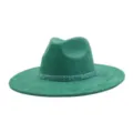 Green suede fedora hat with sparkling beaded band wide brim classic stylish headwear - M (56-58cm) / Green