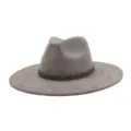 Detail view of grey suede fedora hat featuring a sparkling rhinestone decorative band. - M (56-58cm) / Charcoal Grey