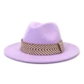 Paarse wollen fedora hoed met bruine geweven band, klassiek brede rand detail elegante look. - 58cm / Roze Paars