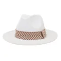 Klassieke witte wollen fedora hoed met bruine geweven band stijlvolle platte rand - 58cm / Wit