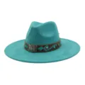 Sombrero fedora turquesa de ala ancha para mujeres hombres, sombrero de jazz vintage. - 58cm / Azul Pavo Real Claro