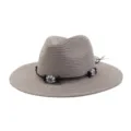 Summer outdoor straw sun hat with 7cm wide brim, stylish gray beach visor for men and women. - Gray