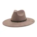 Close-up detail of stylish suede fedora hat with sparkly rhinestone band, wide brim design. - M (56-58cm) / Dusty Pink
