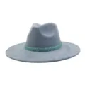 Grey suede fedora hat with sparkling crystal beaded band, wide brim fashion headwear for men - M (56-58cm) / Haze Blue