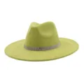 Stylish green suede fedora hat for men and women, featuring a sparkling rhinestone decorative band. - M (56-58cm) / Avocado Green
