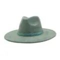 Detailed view of the sage green suede fedora hat, highlighting the sparkling beaded band. - M (56-58cm) / Pickle Green