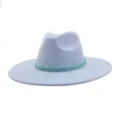 Detail view of a stylish light blue fedora hat with sparkly rhinestone crystal band - M (56-58cm) / Sky Blue