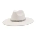 Close-up detail of white suede fedora hat with sparkling rhinestone band, elegant brim view. - M (56-58cm) / Creamy White