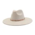 Beige wide-brim fedora hat detail showing colorful beaded band texture and soft suede fabric. - M (56-58cm) / Beige