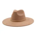 Stylish camel wide-brim fedora hat with sparkly band, premium suede feel for daily wear. - M (56-58cm) / Camel