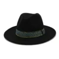 Klassieke zwarte wollen fedora hoed met elegante blauw-gouden geweven band voor stijl. - 58cm / Zwart