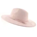 Classic suede fedora hat with braided tassel band for men and women large brim stylish cap - M (56-58cm) / Pink
