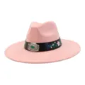Pink suede fedora hat for men and women, wide brim jazz hat with floral embroidery and buckle. - 58cm / Dusky Pink