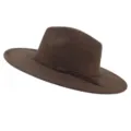Brown suede fedora hat with braided tassel band stylish flat brim panama hat for men and women - M (56-58cm) / Coffee