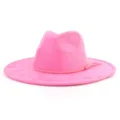 Pink suede fedora hat with braided tassel band, stylish wide brim flat gentleman hat for unisex. - M (56-58cm) / Barbie Pink