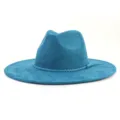 Blue suede fedora hat for men and women wide brim gentleman hat stylish autumn accessory - M (56-58cm) / Peacock Dark Blue