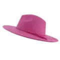 Hot pink suede fedora hat for women men stylish wide brim jazz cap with braided tassel band - M (56-58cm) / Plum Red