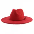 Red suede fedora hat wide brim flat brim hat for men and women couple stylish gentleman hat - M (56-58cm) / Burgundy