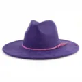 Purple Suede Fedora Hat with Pink Braided Band Wide Brim Vintage Gentleman Cowboy Hat - M (56-58cm) / Purple