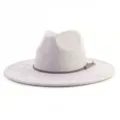 Grey suede fedora hat with wide brim and tassel band, elegant winter fashion headwear. - M (56-58cm) / Gray
