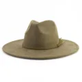 Olive green suede fedora hat wide brim stylish men women fashion gentleman hat - M (56-58cm) / Dark Army Green