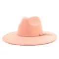 Classic suede fedora hat with braided tassel band, elegant wide brim design for women and men. - M (56-58cm) / Rose Quartz