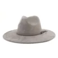 Grey suede fedora hat for men and women, stylish wide brim jazz hat with braided tassel band. - M (56-58cm) / Charcoal Grey