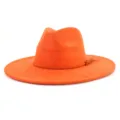 Orange suede fedora hat for men and women, wide brim jazz cap with braided tassel band. - M (56-58cm) / Orange Yellow