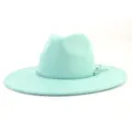 Faux Suede Fedora Hat Wide Brim Flat Boater Hat Unisex Winter Fall Fashion Sun Cap - M (56-58cm) / Mint Green